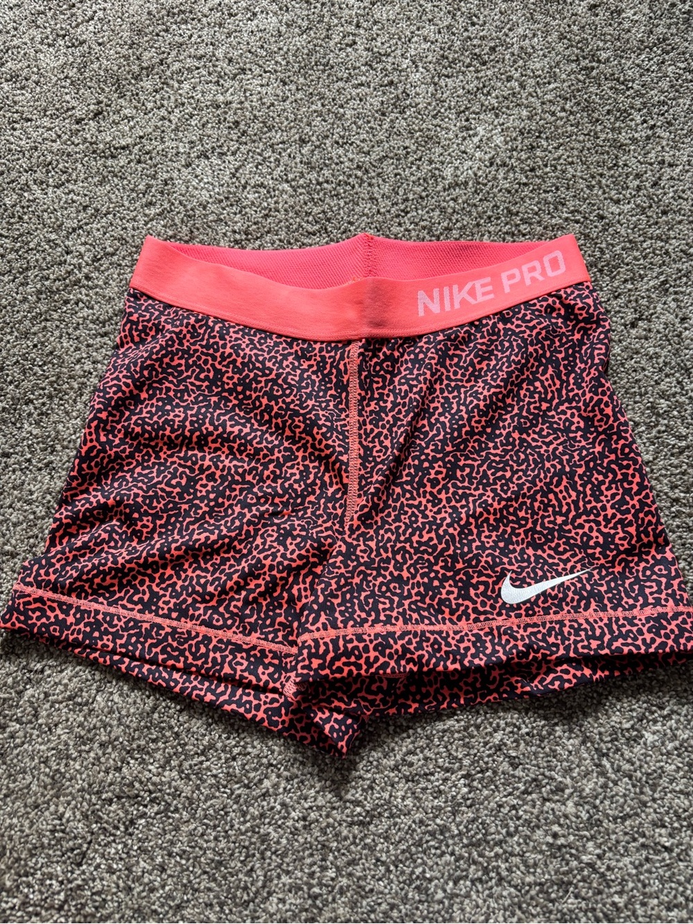 Nike Pro Women's Coral & Black Patterned Athletic Shorts